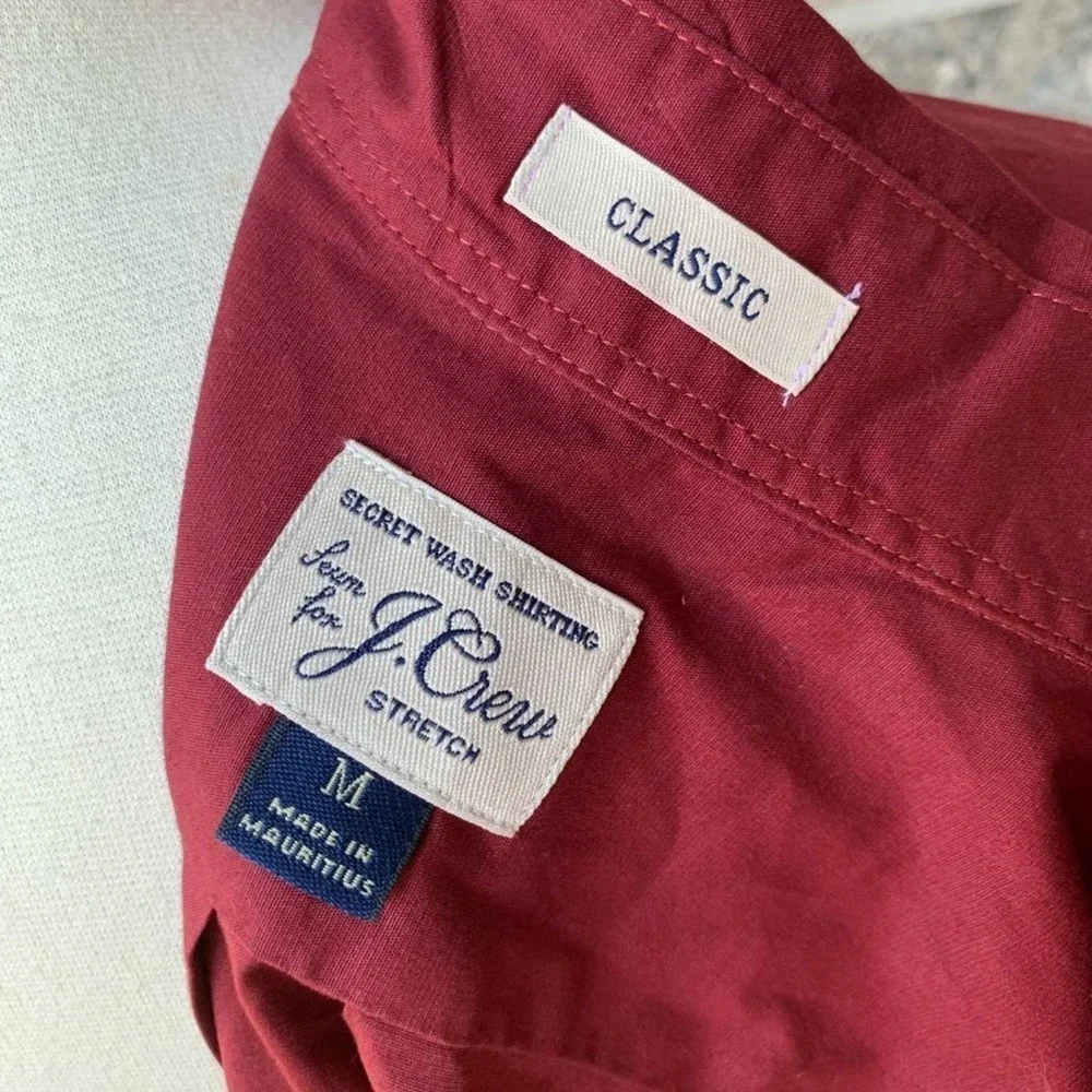 J.CREW Stretch Secret Wash Shirt Button Down Garment Dyed Poplin Red Classic Fit